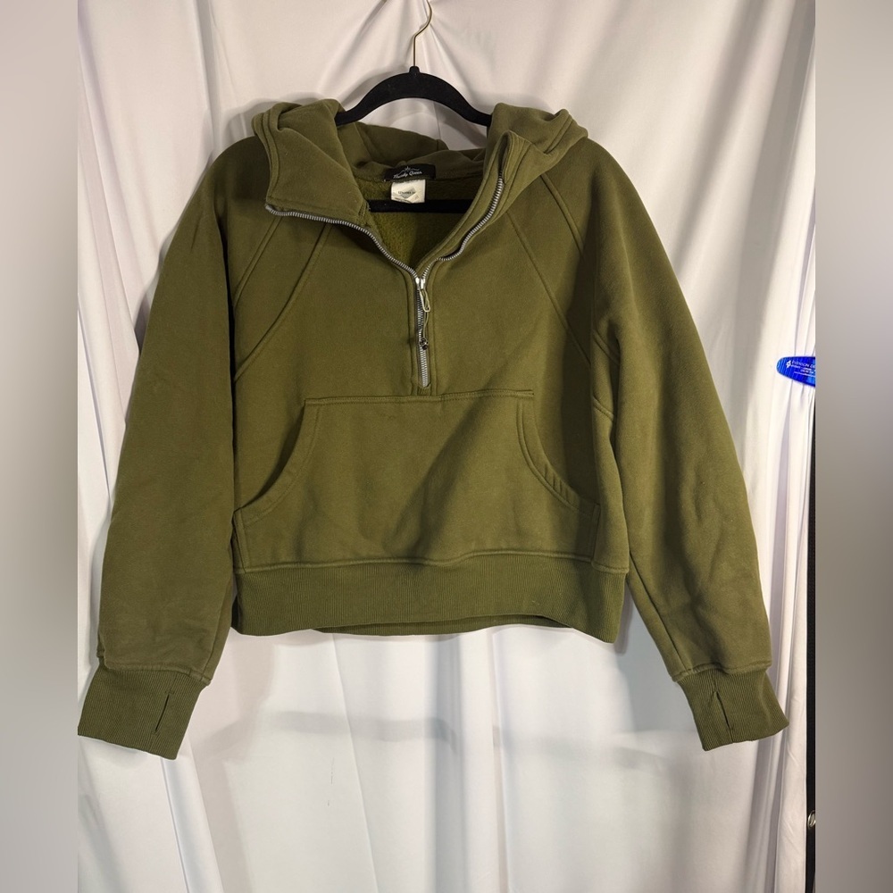 Trendy Queen Women’s Scuba Olive Green Half-Zip Hoodie